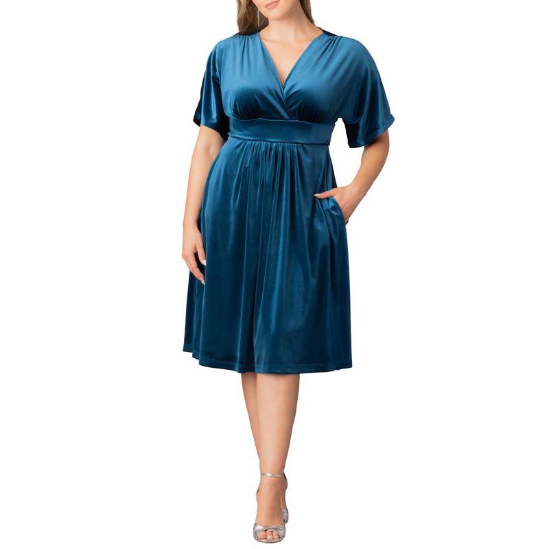 Plus Size Angelic Velvet Midi Cocktail Dress with Pockets