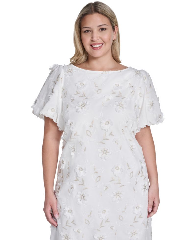 Plus Size Bubble Short-Sleeve Boat Neck Sheath Dress