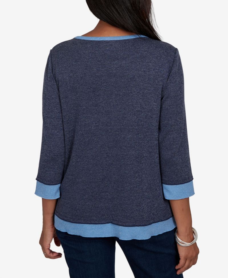 Petite Classic Heathered Colorblock 3/4-Sleeve Knit Top