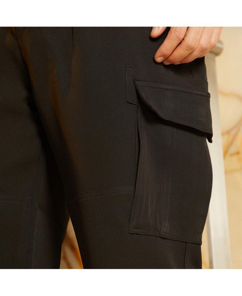 Men's Midnight Black Straight-Fit Cargo Trousers