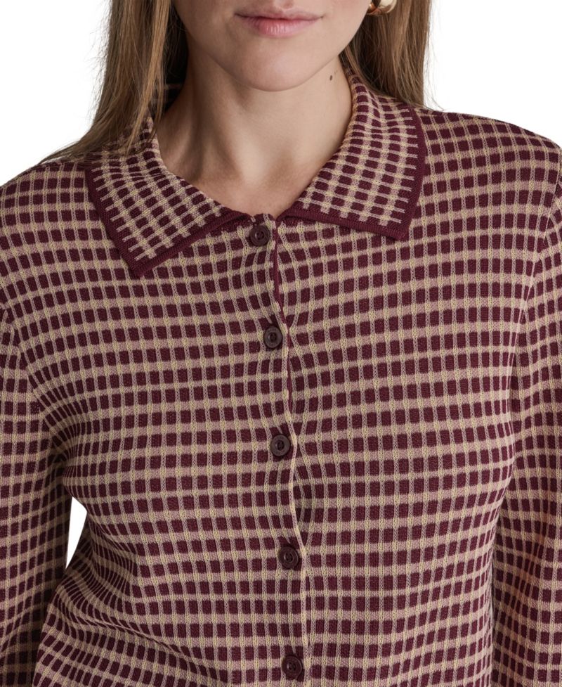 Women's Plaid Collared Long-Sleeve Cardigan