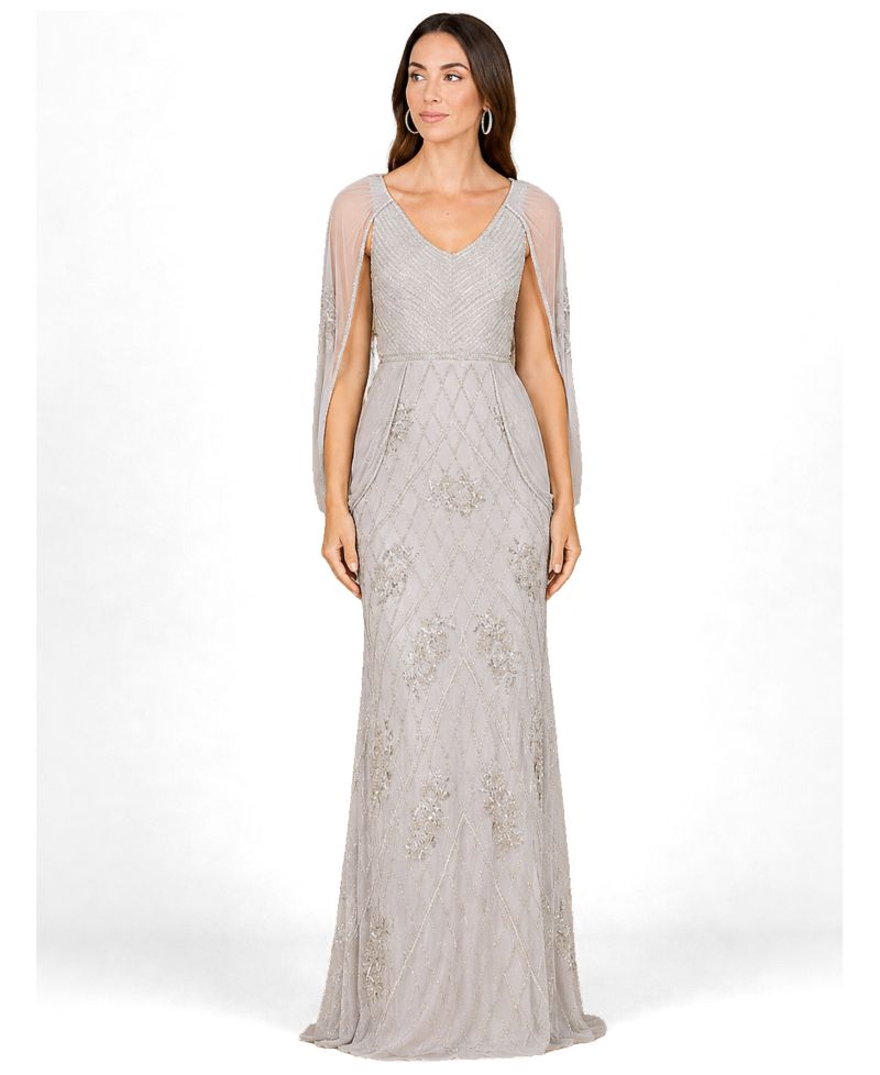 Women's Beaded Cape Sleeve Dress