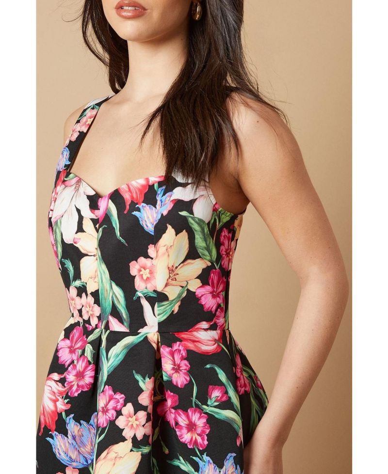 Women's Occasion Floral Strappy Twill Midi Dress