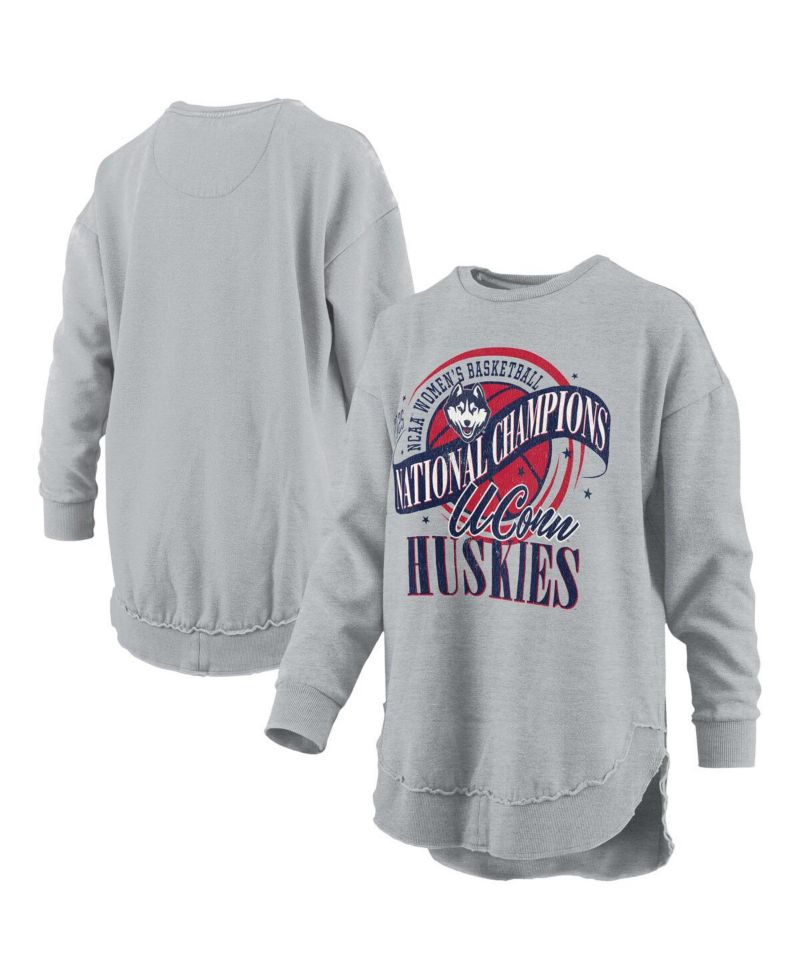 Women's Gray UConn Huskies 2025 WBB National Champions M&eacute;lange Poncho Pullover Sweatshirt