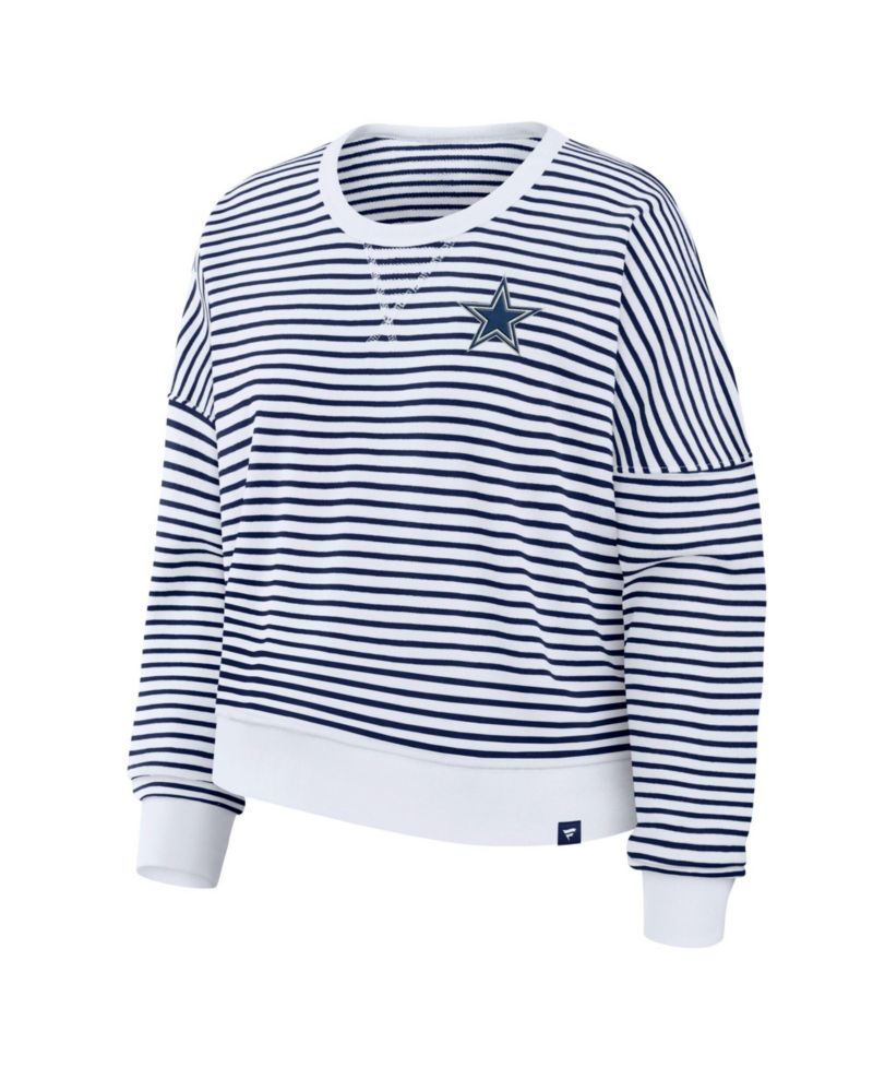 Women's White/Navy Dallas Cowboys Striped Oversized French Terry Sweatshirt