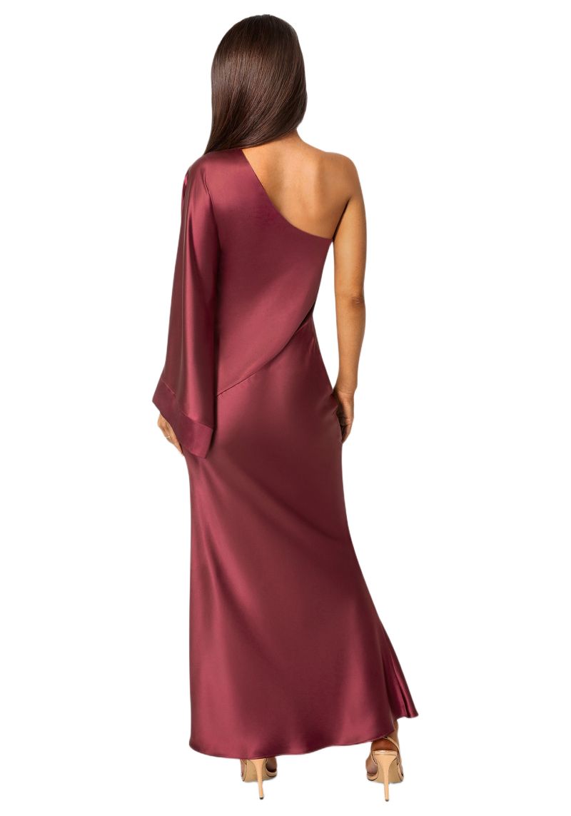 Womens One Shoulder Bell Sleeve Satin Dress