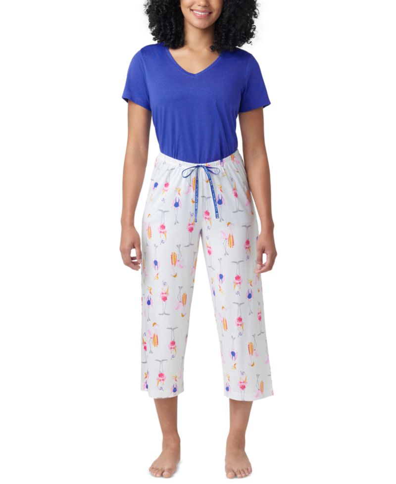 Women's Beach Flamingos Printed Capri Pajama Pants