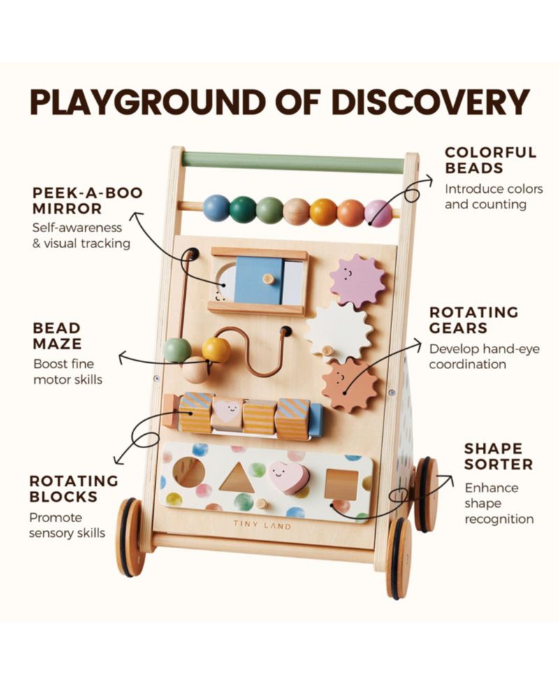 Versatile Montessori-Inspired Wooden Baby Walker Activity Center