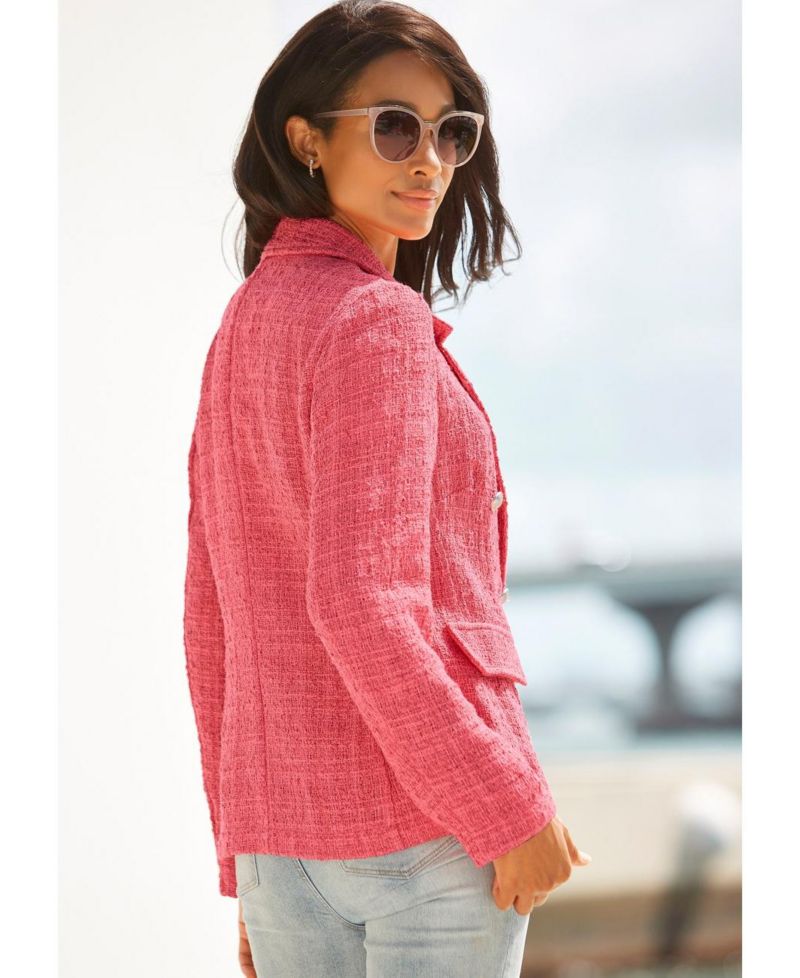Women's Double Breasted Boucle with Pockets Blazer