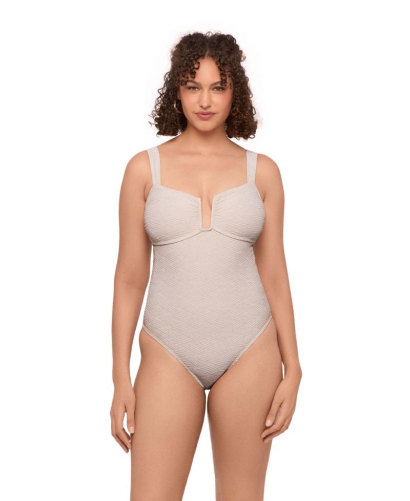 Women's Smoothing and Sculpting Basket Weave Sweetheart U-Wire One-Piece Swimsuit