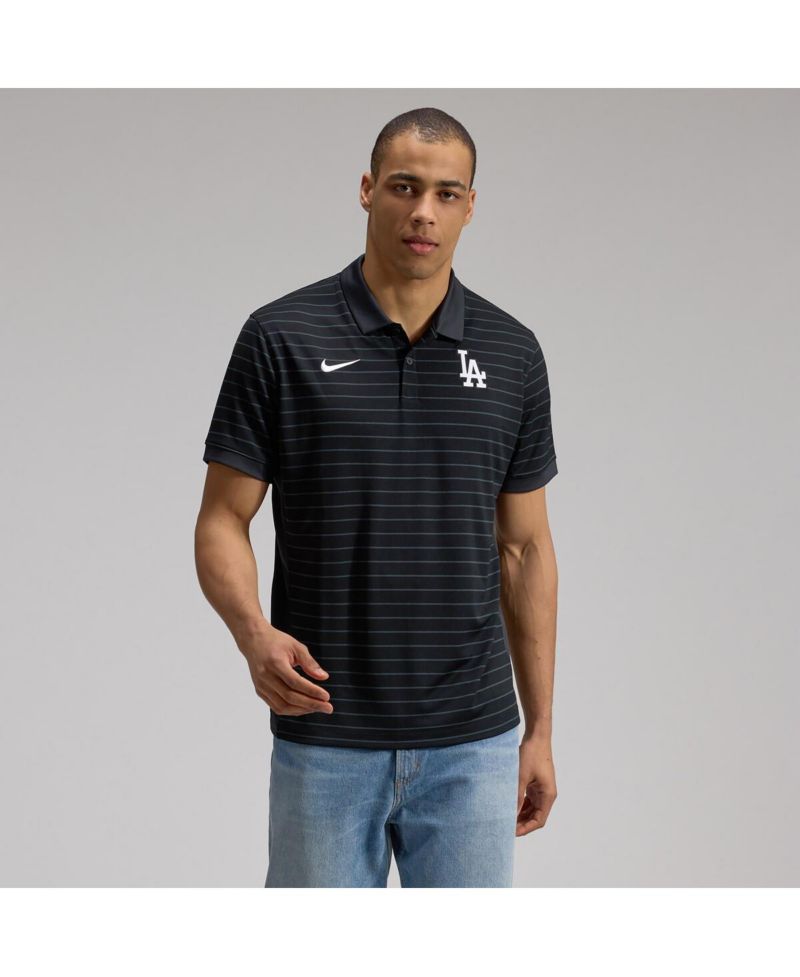 Men's Black Los Angeles Dodgers Authentic Collection Striped Victory Dri-FIT Polo Shirt