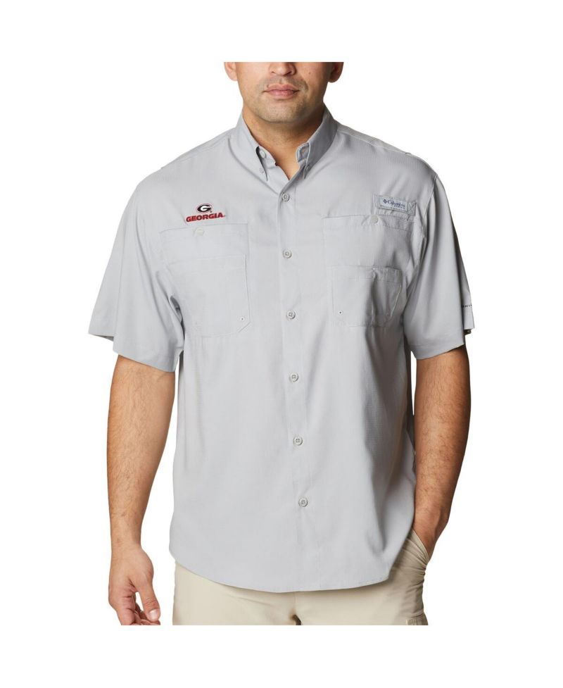 Men's Gray Georgia Bulldogs Big & Tall Collegiate Tamiami Omni-Shade Full-Button Shirt