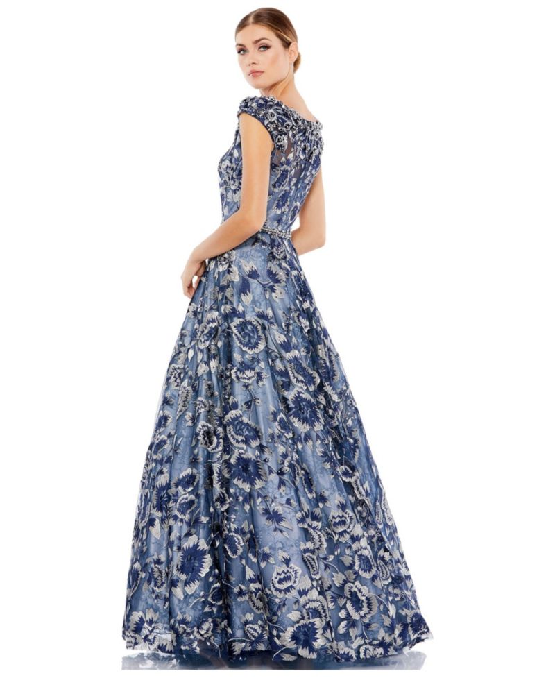 Women's Embellished Cap Sleeve High Neck Ballgown.