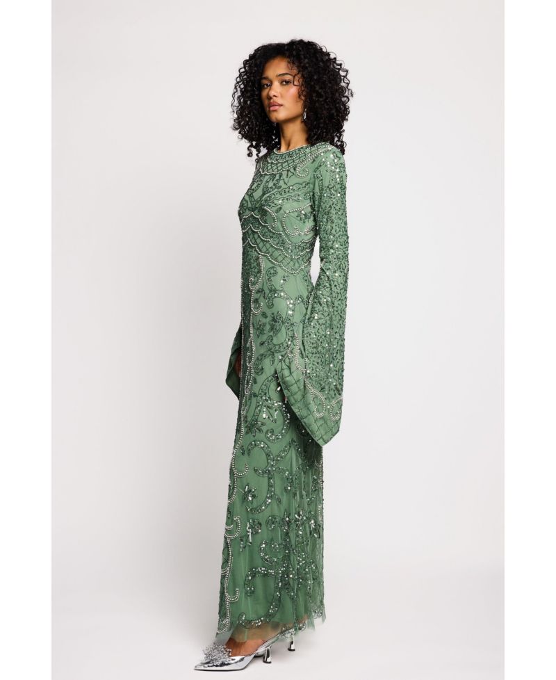 Women's Embellished Long-Sleeve Maxi Dress
