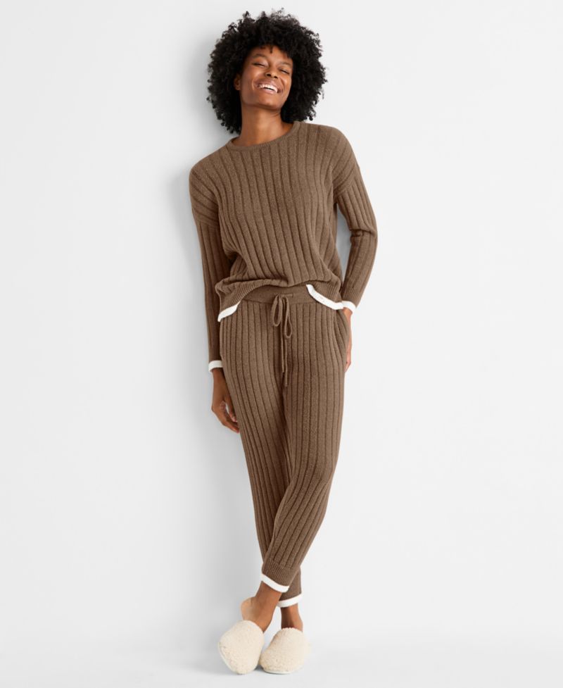 Women's Chenille Crewneck and Jogger Sweater Set