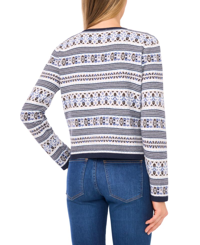 Women's Striped Crewneck Cardigan Sweater