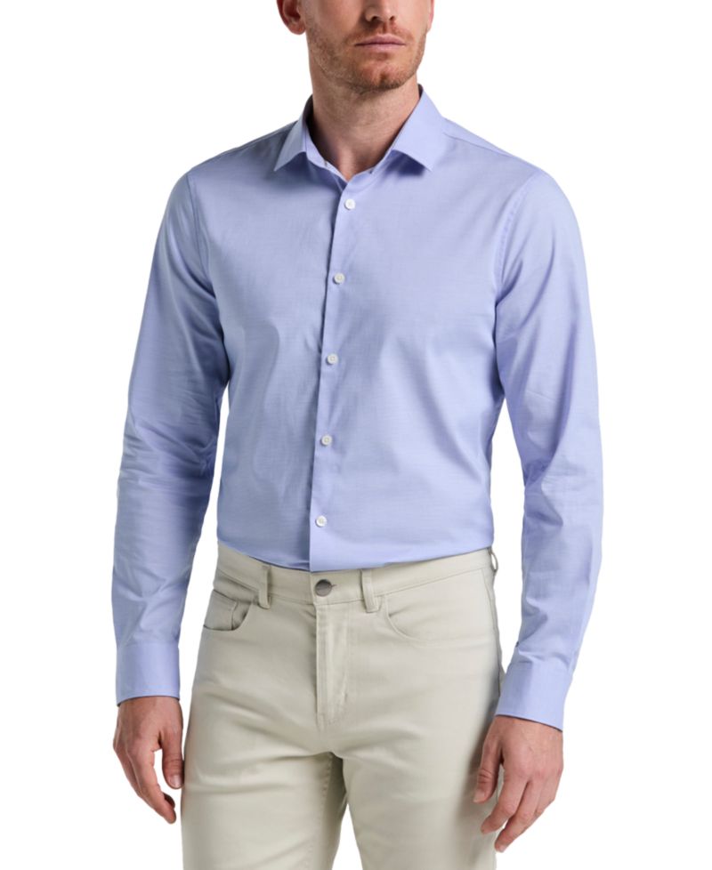 Men's Slim-Fit Long-Sleeve Button-Front Dobby Cotton Shirt