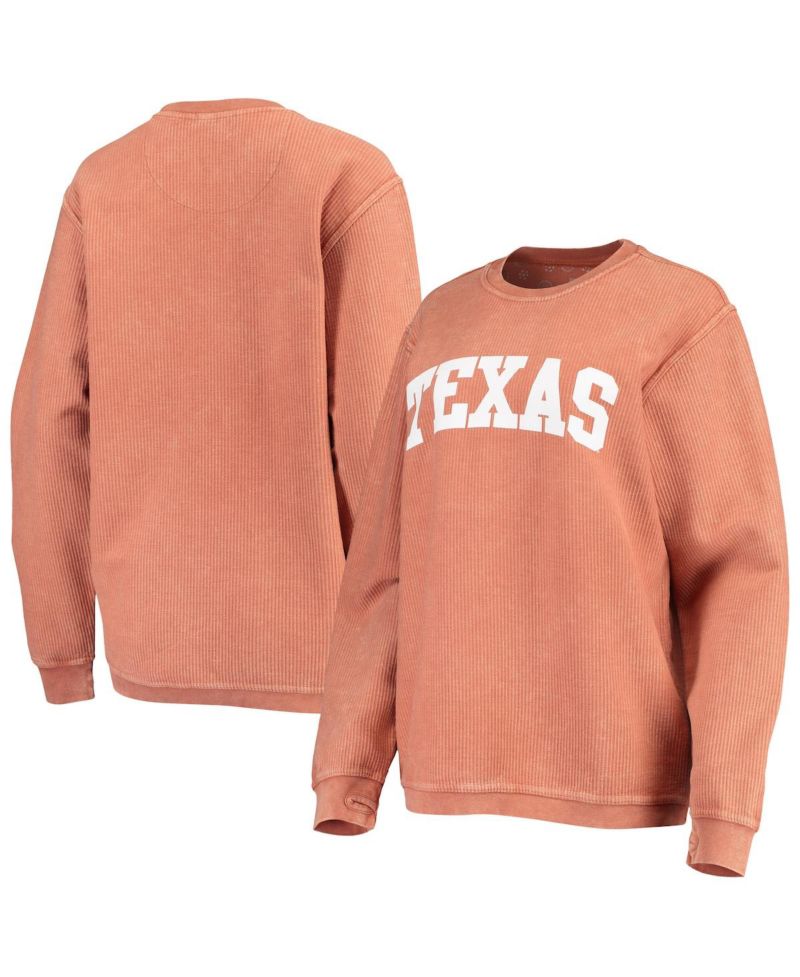 Women's Texas Orange Texas Longhorns Comfy Cord Vintage-Like Wash Basic Arch Pullover Sweatshirt
