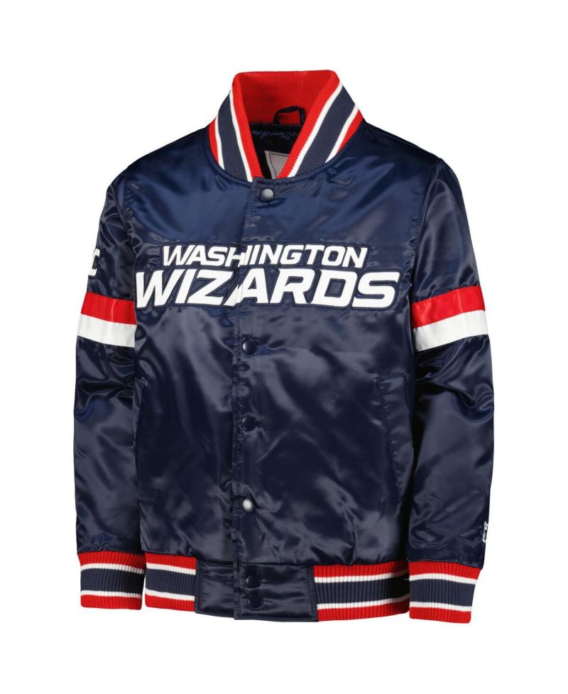 Big Boys Navy Washington Wizards Home Game Varsity Satin Full-Snap Jacket