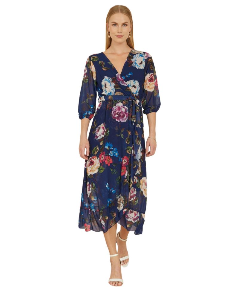 Women's Watercolour Dip Hem Midi Wrap Dress