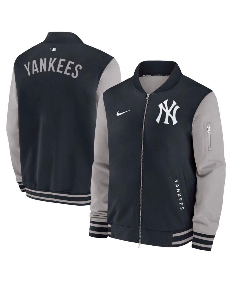 Men's Navy/Gray New York Yankees Authentic Collection Dugout Full-Zip Bomber Jacket