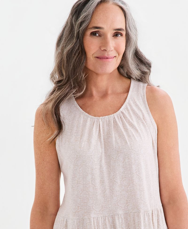 Petite Printed Round-Neck Tiered Tank Dress