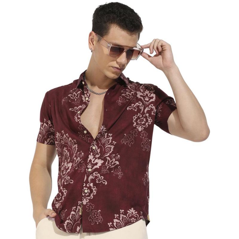 Men's Brown Ethnic Motif Shirt