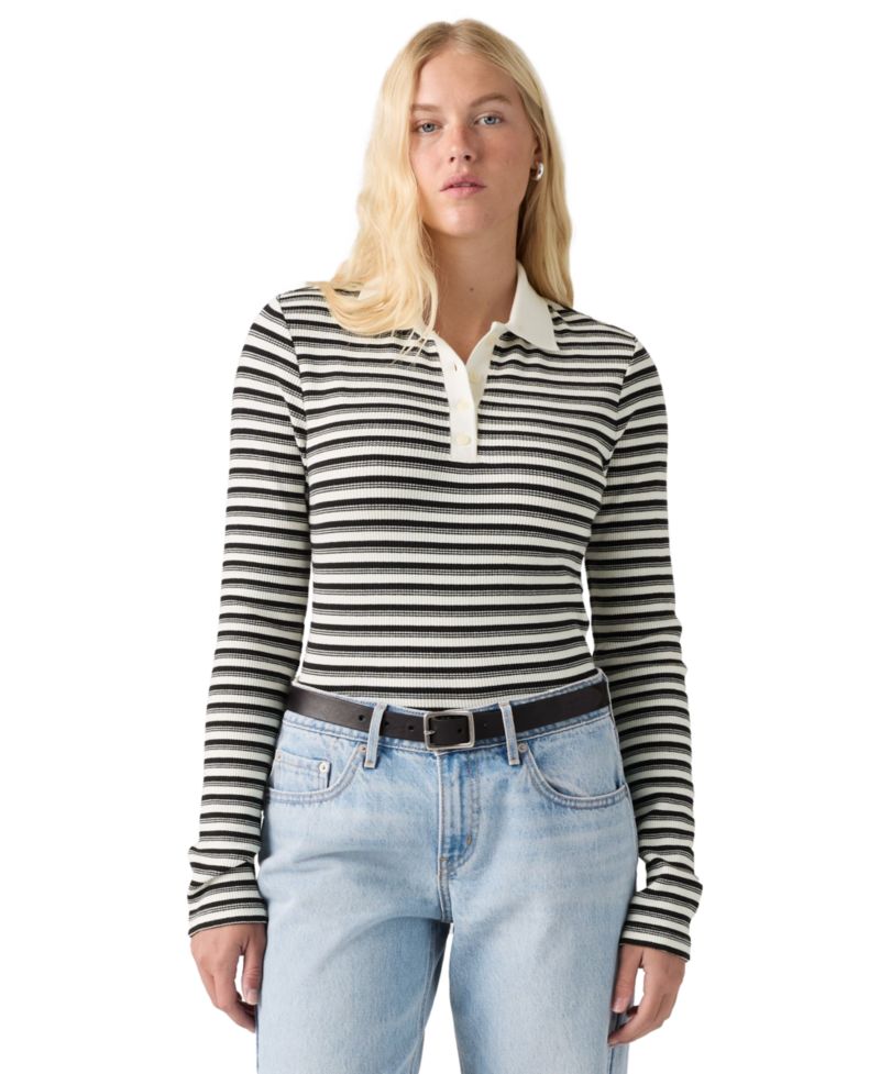 Women's Rory Slim-Fit Ribbed-Knit Long-Sleeve Polo Shirt