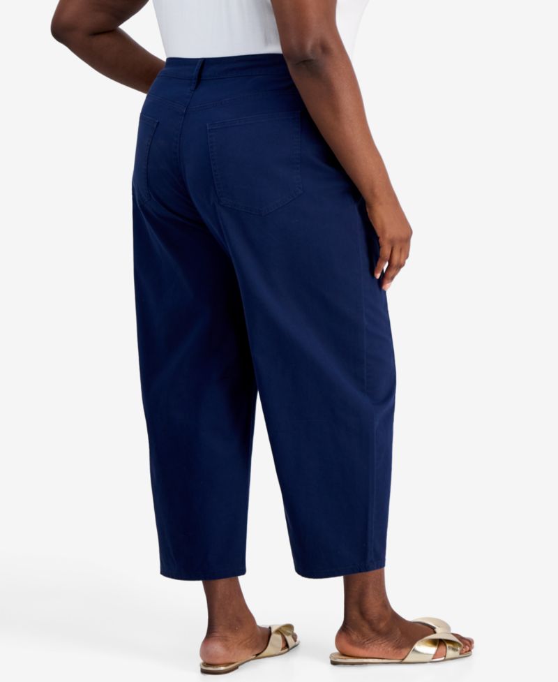 Trendy Plus Size High-Rise Twill Barrel-Leg Pants