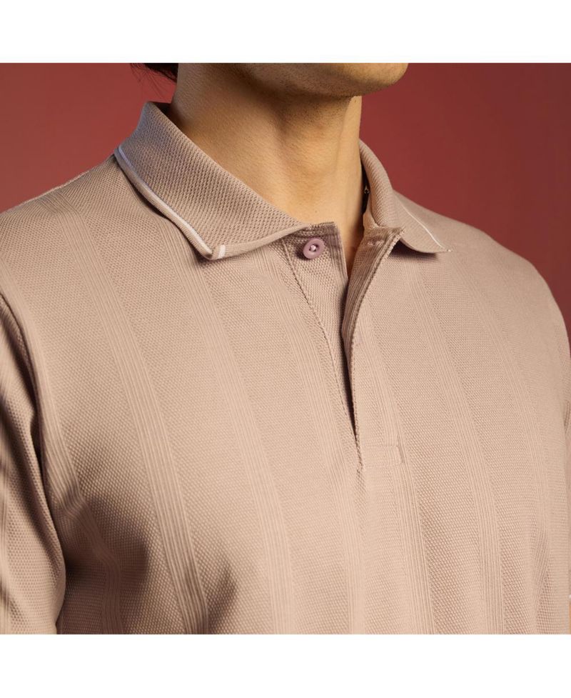 Men's Blush Pink Lined-Knit Polo T-Shirt