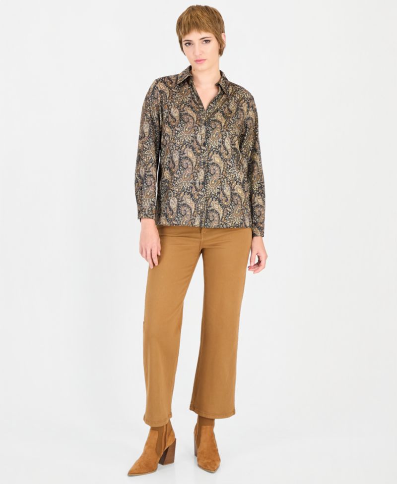 Women's Duomo Long-Sleeve Polo Collar Printed Blouse