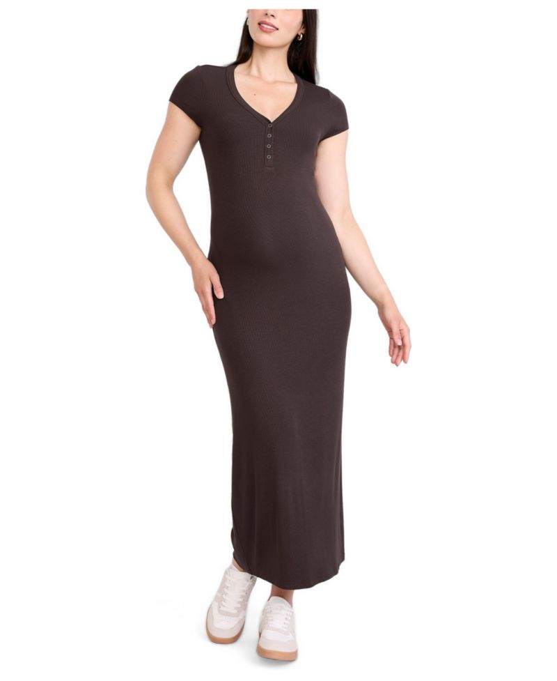Women's Short Sleeve Henley Bodycon Maxi Dress - Motherhood