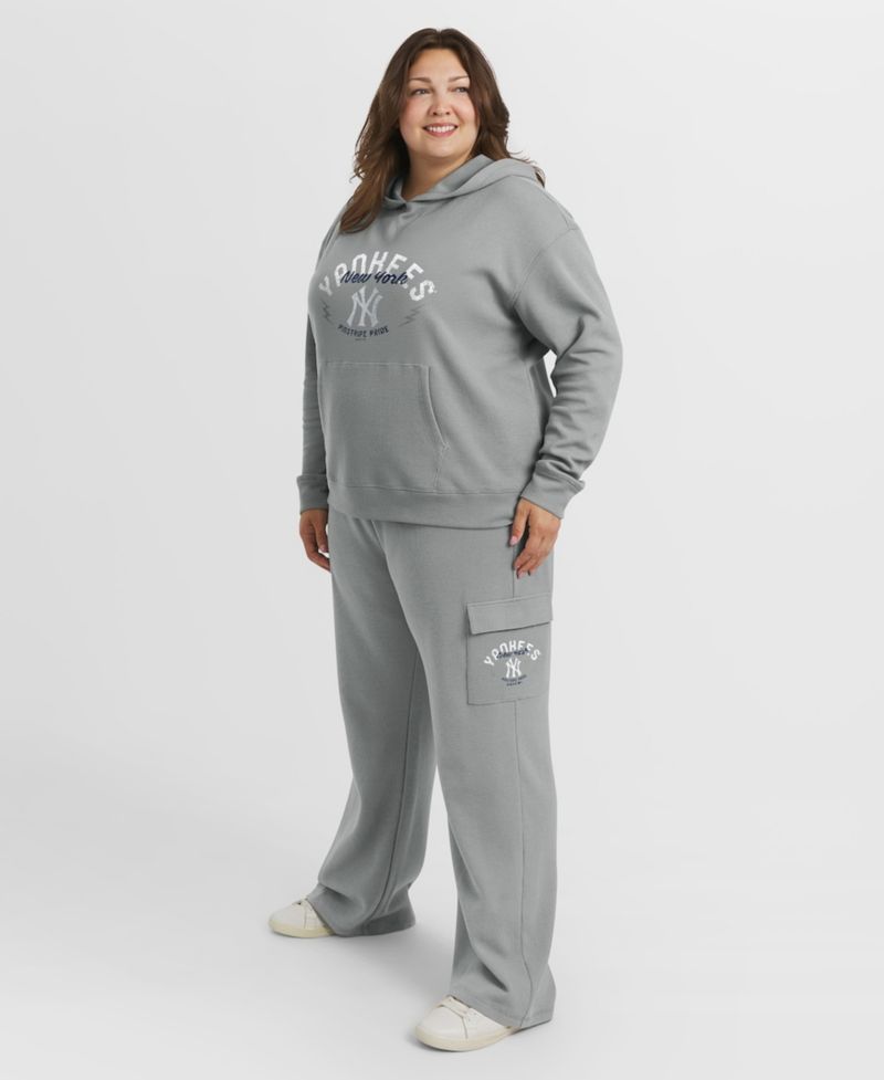 Women's Gray New York Yankees Plus Size Waffle-Knit Long-Sleeve Hoodie Lounge Pant Set