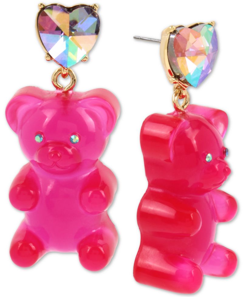Gold-Tone Crystal Heart & Gummy Bear Drop Earrings