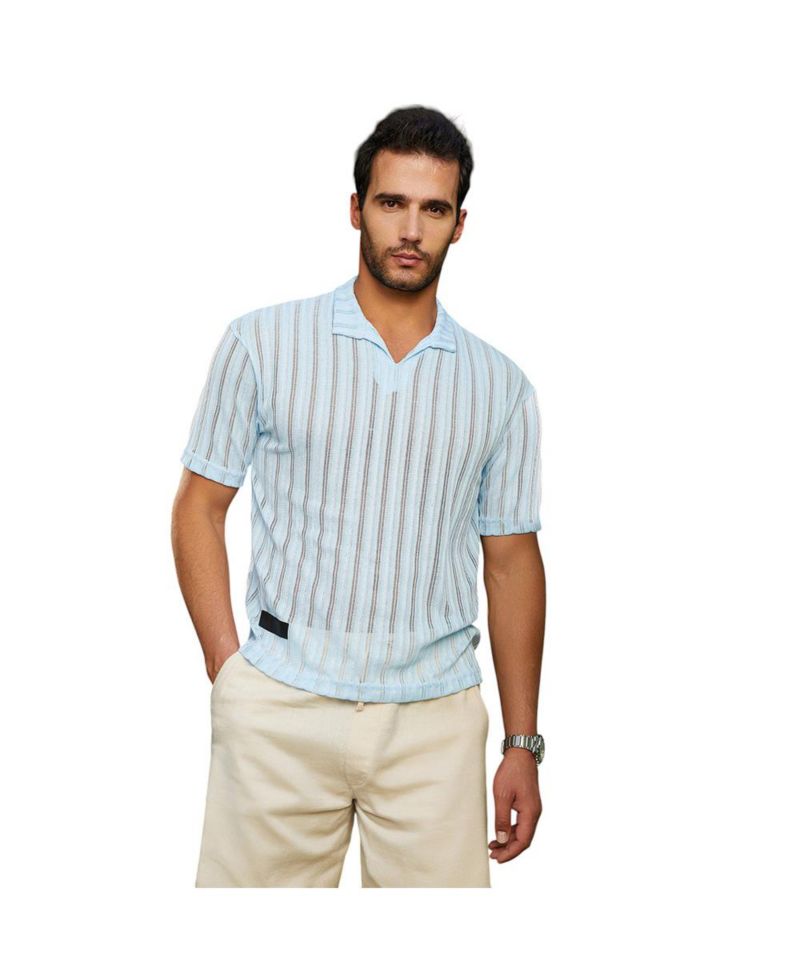 Men's Baby Blue Duo-Striped Relaxed Polo T-Shirt