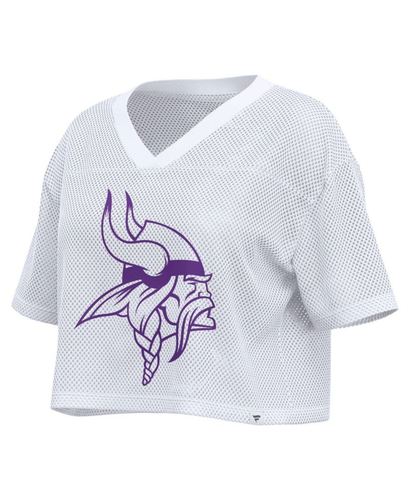 Women's White Minnesota Vikings Oversized Mesh Cropped V-Neck Jersey