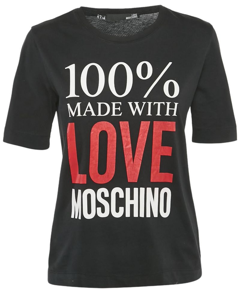 Women's Black 100% Made With Love Logo Print Cotton T-Shirt