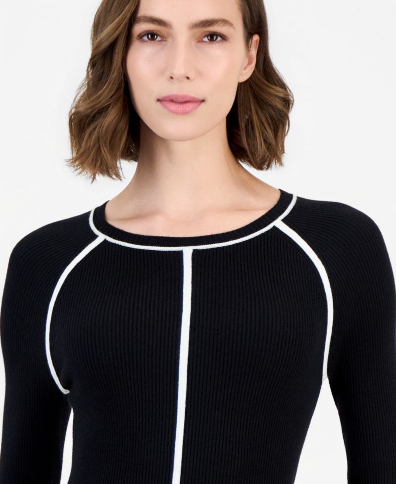 Women's Raglan-Sleeve Ribbed Crewneck Long-Sleeve Pullover Sweater