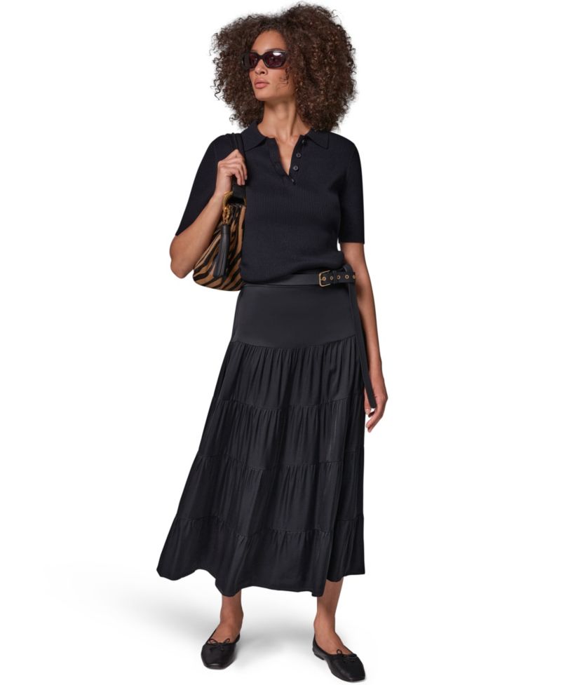 Women's Satin Midi Tiered Skirt