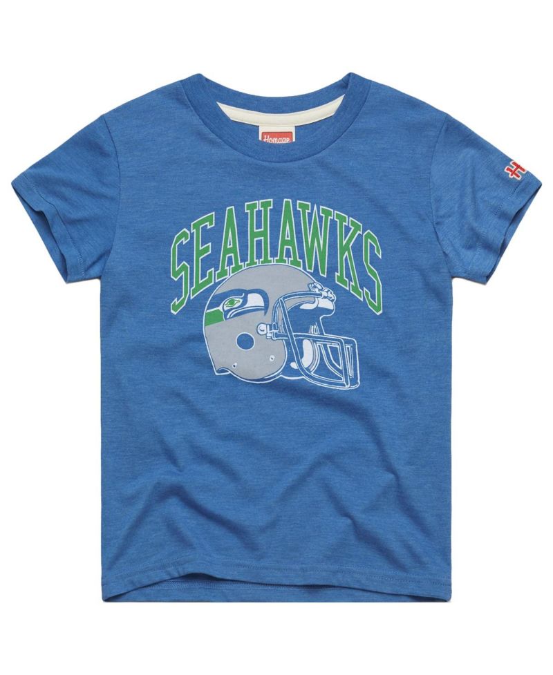 Big Boys and Girls Royal Seattle Seahawks Retro Helmet Tri-Blend T-Shirt