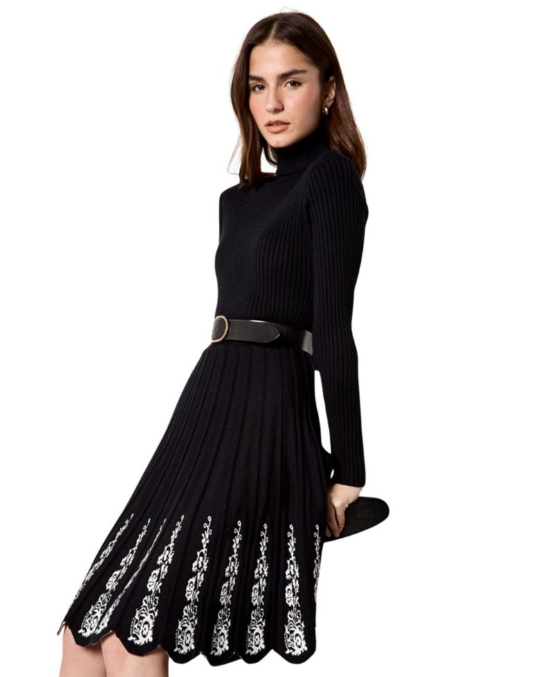 Women's High-Neck Lace Embroidery Fit & Flare Dress