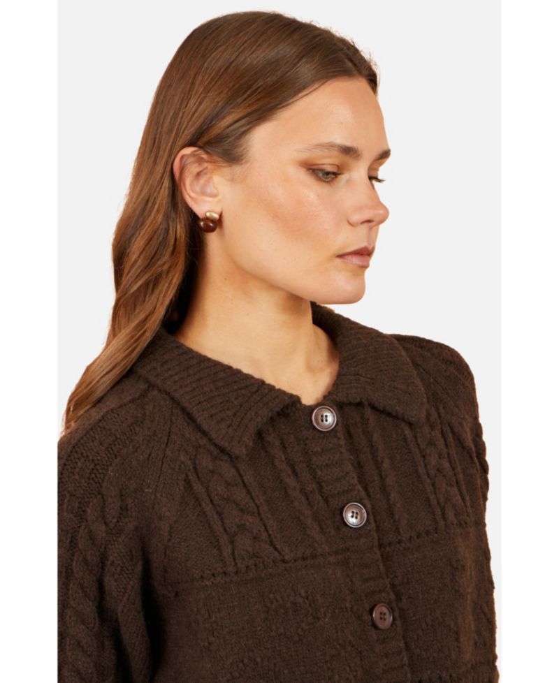 Women's Collared Cable-Knit Boxy Cardigan