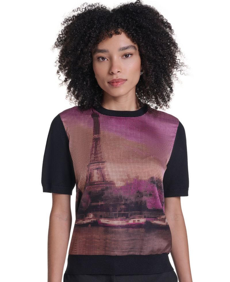 Women's Graphic-Print Short-Sleeve Sweater