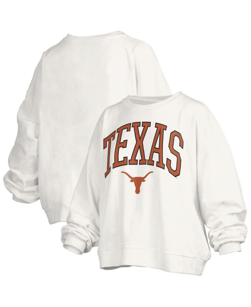 Women's White Texas Longhorns Janise Arch Over Logo Waist Length Oversized Pullover Sweatshirt