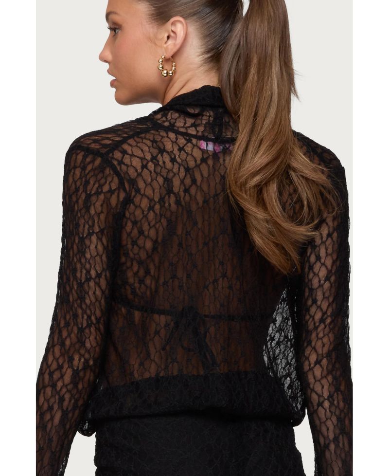 Women's Lera Lacey Sheer Mesh Top
