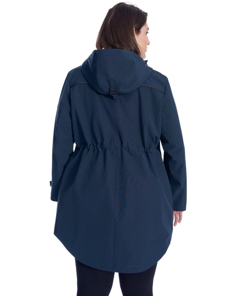 WOMEN'S PLUS SIZE RAIN - WEATHER RESISTANT RAINCOAT WITH DRAWSTRING HOOD