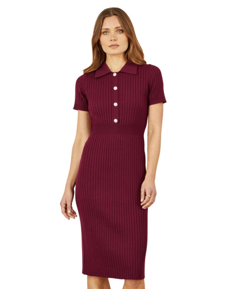 Women's Fitted Rib Knitted Midi Dress