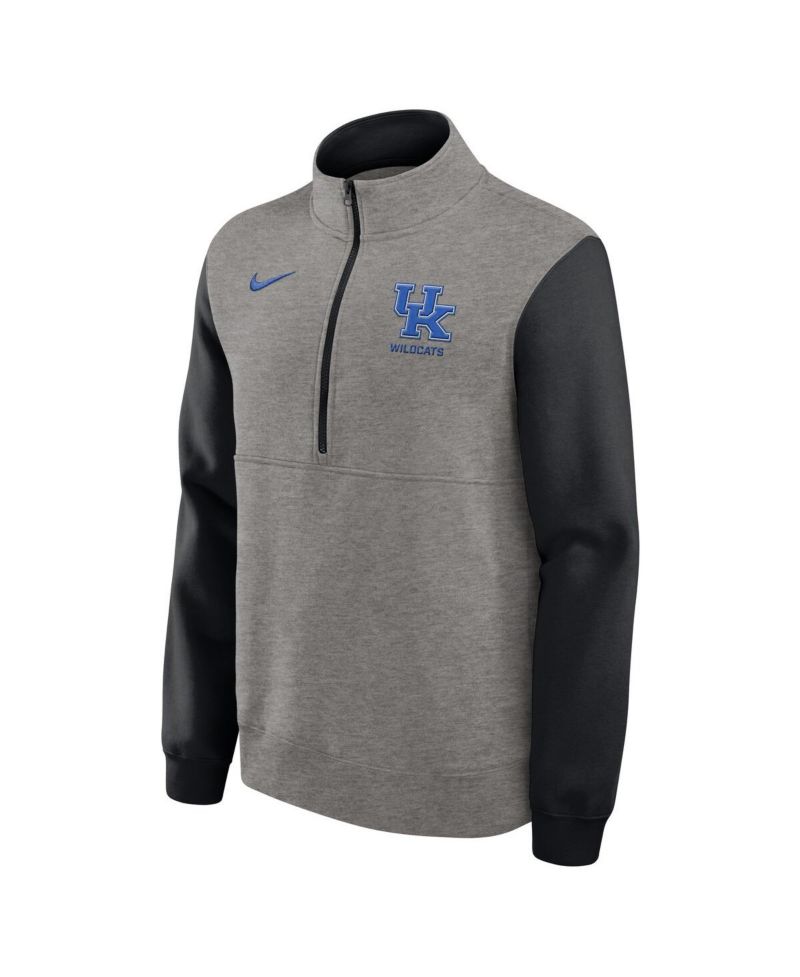Men's Heather Gray/Black Kentucky Wildcats Club Fleece Half-Zip Pullover Sweatshirt