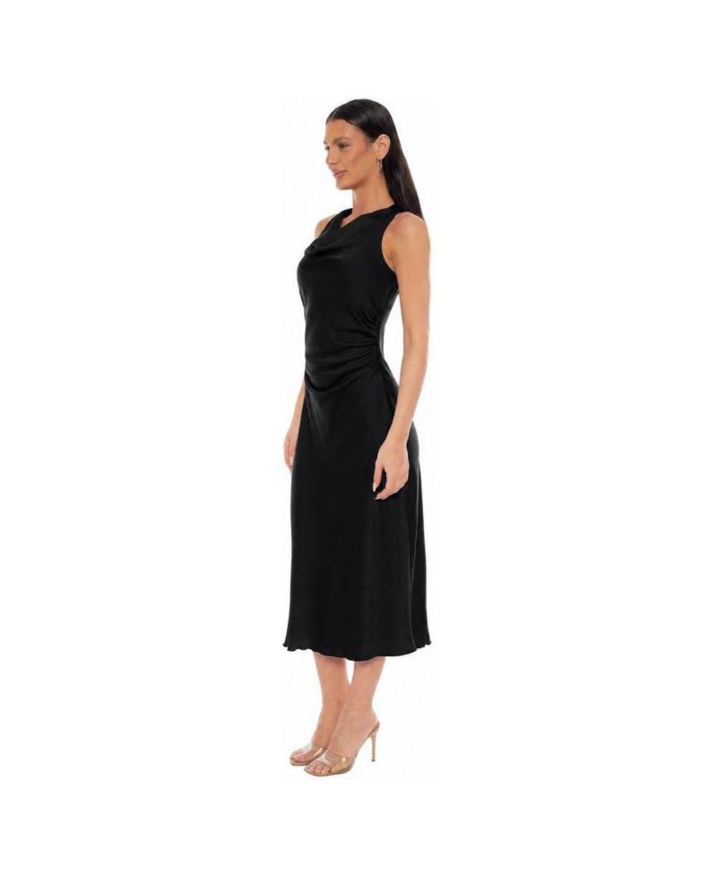 Women's Cowl Neck Sleeveless Crepe Satin Maxi Dress