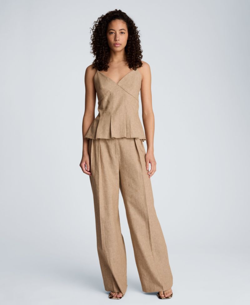 Women's Double Pleat Wide Leg Linen Blend Pants
